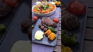 Beef-Steak-Menü mit Pilzen, Paprika, Mais, Kartoffelpüree & Salat - #Shorts - Umihito.Vlog