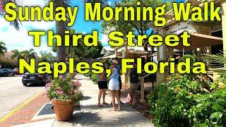 Morning Walk On Third Street, Naples Florida. Downtown Restaurants Shopping [4K]