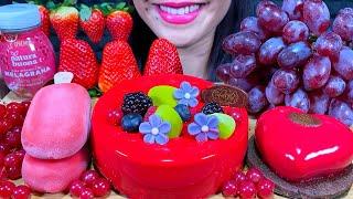 ASMR RED FOOD, FRESH FRUIT, MOUSSE CAKE, ICE CREAM MUKBANG MASSIVE Eating Sounds