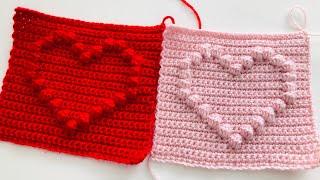 Crochet heart bobble stitch / popcorn stitch beginners friendly