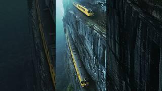 Two trains stopped on the rocks by the sea #shorts #train #mountains