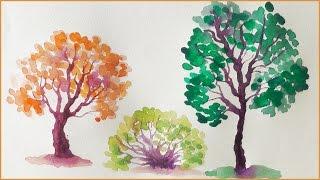 Как нарисовать ДЕРЕВО за 1 МИНУТУ акварелью! Простой способ How To Draw A Tree | Art School