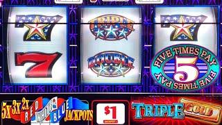 BOOM!!! NEW 5x 3x 2x RED WHITE & BLUE + Triple Gold + Diamond Jackpots Double Spin slot play!