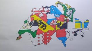 Drawing Swiss cantons flag map | Switzerland flag map