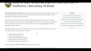 How to Start a Partnership LP|GP|LLP|SP in California | Secretary of State