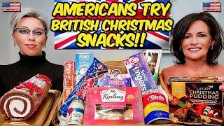 American Couple Reacts/ Tries: British Christmas Snacks! Christmas Pudding, Mince Pies & MORE!