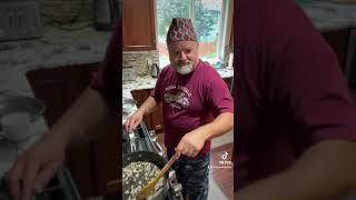 John cooking & eating chutney, curry and dhido!  #mayaandjohn #chutney #curry #dhido #nepal