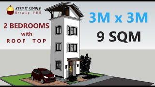 3mx3m Small House Design with 2 Bedrooms