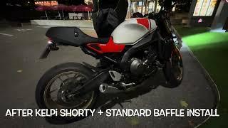 Yamaha XSR900 (2024). KELPI steel exhaust - Shorty muffler & standard baffle VS Stock exhaust