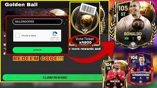 NEW REDEEM CODE BALLON D’OR FREE 105 PLAYERS! GET 4800 VOTE TICKETS FREE RIGHT NOW IN FC MOBILE!