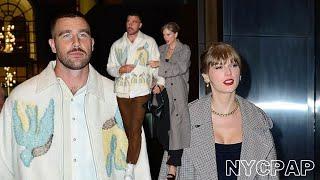 Travis Kelce & Taylor Swift hold hands in New York as they arrive at Nobu for date night dinner