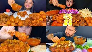 ASMR; EATING SPICY*CHICKEN LEG PIECE,MUTTON CURRY,EGG CURRY,PULAO,RICE EATING CHALLENGE MUKBANG 2X