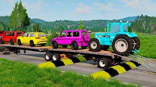 Flatbed Truck Mcqueen | Transportation with Truck - Pothole vs Car #27 - BeamNG.Drive