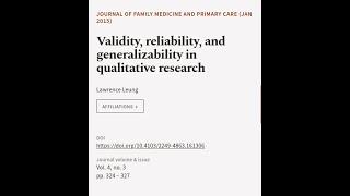 Validity, reliability, and generalizability in qualitative research | RTCL.TV