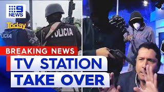 Armed men take over TV station broadcast in Ecuador | 9 News Australia