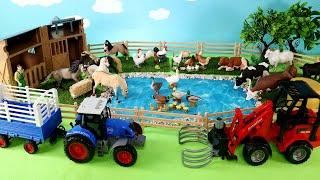 Fun Farm Pond Diorama for Barnyard Animal Figurines - Horses Cattle Chickens