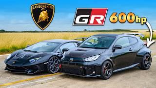 600hp GR Yaris v Lambo Aventador SV: DRAG RACE