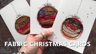 Sew fabric bauble Christmas cards with me  // Tutorial (1/2) // free motion stitched fabric scraps