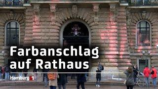 Letzte Generation besprüht Hamburger Rathaus mit orangener Farbe