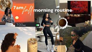 7am fall morning routine | productive + cozy, cold weather, pumpkin coffee, morning run