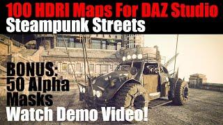 100 HDRI Maps For DAZ Studio - Mega HDRI Pack - Steampunk Streets - BONUS 50 Alpha Masks