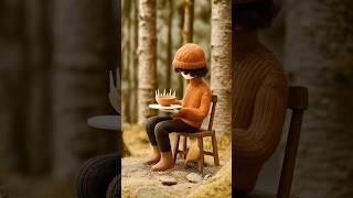 Creepycute craft boy in the woods. Clay art animation