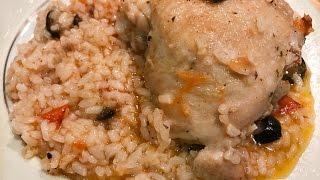 Куриные бедра, тушеные с рисом