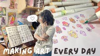 making art every day for a week  gouache painting, digital art,  & marker sketches…