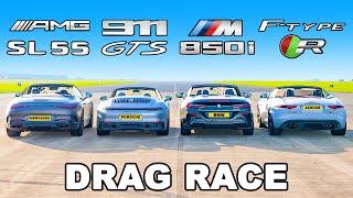 New AMG SL 55 v Porsche 911 GTS v BMW M850i v Jag F-Type R: DRAG RACE