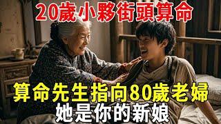 The 20-year-old boy told fortune on the street. The fortune teller pointed to the 80-year-old woman