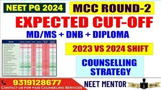 NEET PG 2024 l MCC Counseling Round 2 Expected Cut Off for DNB + MD/MS + NBE-DIPLOMA l 2023 vs 2024