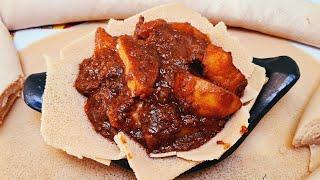 ድንች በስጋ ቀይ ወጥ አሰራር ethiopian food beef meat with potato stew recipe