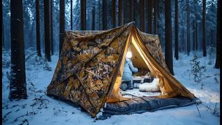 SNOW CAMPING with BIG HOT TENT in BEAUTIFUL WINTER FOREST