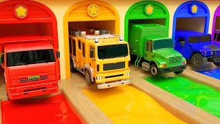 School bus, Fire truck, Name the colors of the trucks - Baby Shark-Baby Nursery Rhymes & Kids Songs