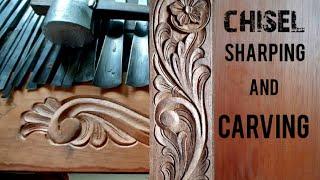 |Wood carving chisel sharping and carving| കൊത്തുപണി ഉളികൾ|UP wood art|wood carving tools|