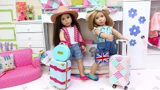 Doll sisters pack suitcases for vacation! Play Dolls travel routine