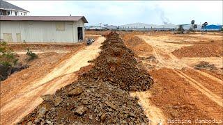 Wonderful Building Foundation New Road Construction By Bulldozer Pushing And Grading Gravel