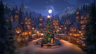 Olde Christmas Town | Winter Night Ambience | Wind, Snow, Blizzard, Church & Sleigh Bell Sounds