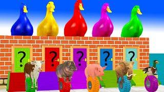 Cow Elephant Pig Hippo Duck Choose The Right Door ESCAPE ROOM CHALLENGE Animal Tire Game Video