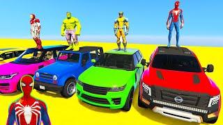 SPIDERMAN CARS Monster Trucks Mega PUZZLE Ramp Challenge ! SUPERHERO Hulk Epic NEW Stunts - GTA V