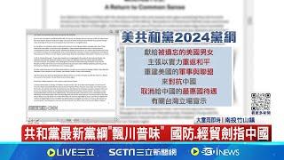 共和黨黨綱"40年來"首次未見台灣 共和黨對台"戰略模糊?" 學者:保留行動上空間 共和黨最新黨綱"飄川普味" 國防.經貿劍指中國│記者 楊沚豫 華紹平│【台灣要聞】20240709│三立iNEWS