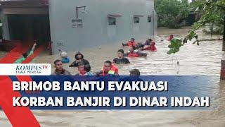 Brimob Bantu Evakuasi Korban Banjir di Dinar Indah