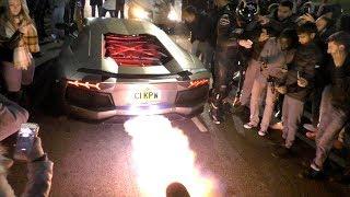 This Lamborghini Aventador is literally ON FIRE, HUGE FLAMES!