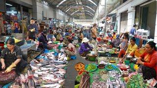 Cambodian Lively Market Food - Sticky Rice Cake, Fish, Shrimp, Vegetables, & More