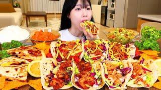 ASMR MUKBANG| Mexican Taco (Chicken, Shrimp, Beef). Cheese Quesadilla, Guacamole, Nacho.