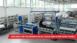 Machine line for making facial tissue and paper hand towels