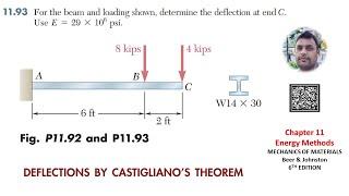 11-93 | Determine the deflection at end C | Castigliano's Theorem | Mechanics of Materials Beer & Jo