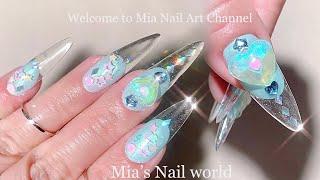 如何快速繪製法式｜光療怎麼卸除？｜薄荷巧克力糖果美甲｜Nail Manicure｜光療美甲教學｜美甲彩繪｜經驗分享｜可愛美甲｜透明美甲｜藍綠色系｜네일｜Nail Art｜Nails｜ASMR