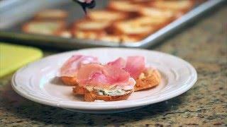 Gluten Free Crostini with Blue Cheese and Prosciutto