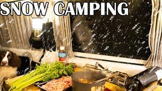 WINTER VAN CAMPING IN SNOW Storm- COOKING OVERNIGHT IN A CAR